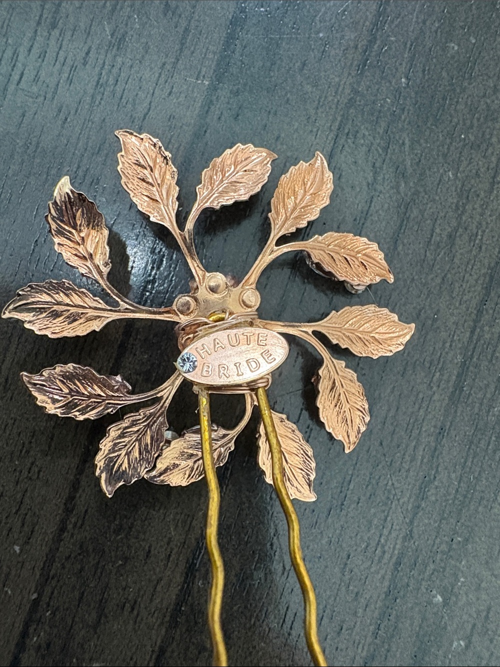 Rose Gold Floral Rhinestone Hair Pin - Picture 2 of 5